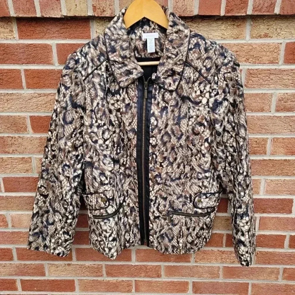 Chico's Faux Cow Hide Blazer Jacket Women's Size Large Full Zip